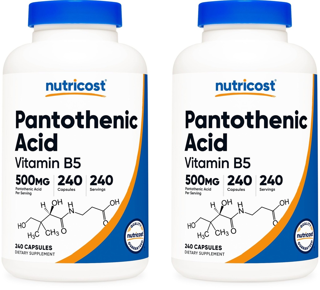 Nutricost Kyselina pantoténová (vitamín B5) 500 mg, 240 kapsúl (2 fľaše)