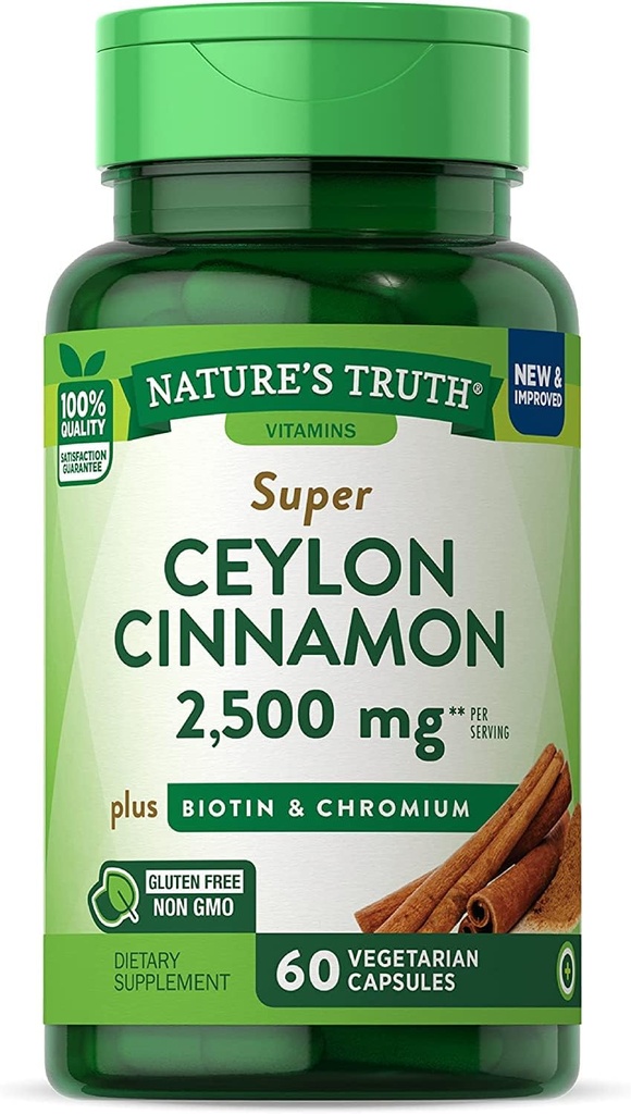 Prírodná pravda Super škorica Plus Biotín a chróm Quick Release Kapsule - 60 ct, balenie po 2