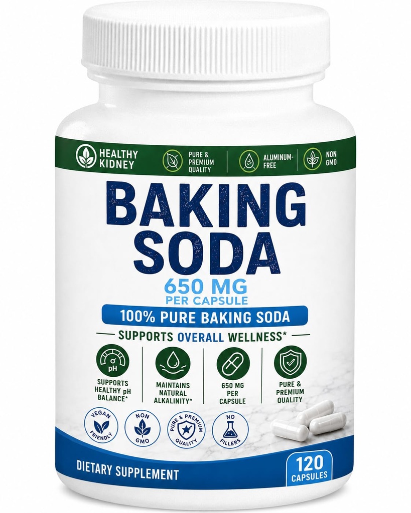Prírodné Pečenie Soda Kapsule - 650 mg Pečenie Soda Tablety pre Obličky a kyselinu Žalúdočnú - Bikarbonát sodný, Bikarbonát Soda, Bicarbonato de Sodio para Tomar, Bikarbonát sodný 650 mg Tablety