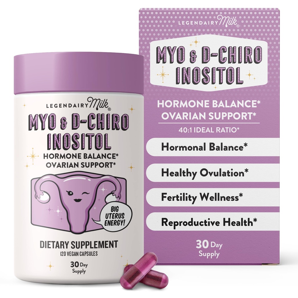 Legendairy Milk Pure Inositol Supplement - Myo Inozitol a D-Chiro Inozitol Kapsule - Ideálne 40:1 pomer - Ovarian & Fertility Podpora pre ženy - 30 dní dodávky