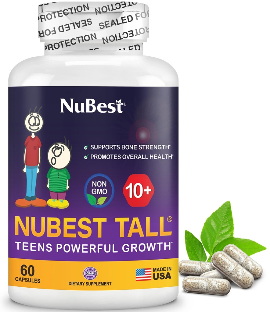 NuBest Tall 10+ Premium Bone Strength Formule, Enhanced Imunita a celkové zdravie pre vek 10+ s vápnikom, vitamínom D3, vitamínom K2 a multivitamínmi 60 Kapsule 1 Mesiac Zásoba