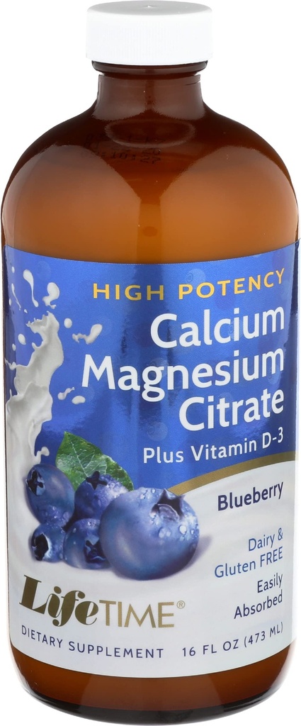 DYNAMIC HEALTH VitaLiquids Bone Support - Calcium Magnesium Supplement w/ Vitamin D - Supports Strong Bones w/ Calcium Citrate, Vitamin D3, Blueberry Flavor, Vegan, Gluten Free, 32 Servings, 16oz | Calcium Citrate for Women & Men, Contains Magnesium Citrate & Vitamin D3 for Bone & Muscle Support, Easy Absorption Formula