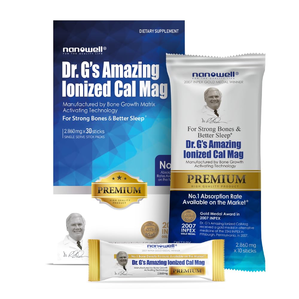 Dr. G's Amazing Ionized Cal Mag 2,860mg (Premium) - Bone Strength and Bone Health Supplement with Ionized Vápnik a horčík prášok Stick Balíčky - 30 Sticks x 1 Balenie (30 Počet)