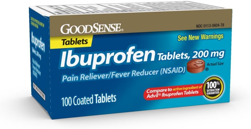 GoodSense 200 mg Ibuprofen tablety, horúčka Redukcia a úľava od bolesti tela, bolesti hlavy, artritída bolesť a viac, 100 Počet