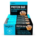 Legion Protein Bar Blueberry Muffin - 100% Srvátkový proteín, Sójové bez proteínové tyčinky s prebiotickým vláknom - nízkotučný zdravý proteín Bar - bez lepidla, prirodzene ochutené, nízkocukrové proteínové tyčinky (12 počet)