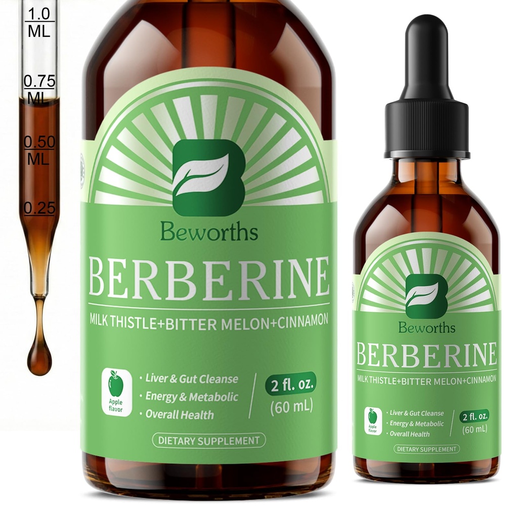 Berberine HCL Supplement with Ceylon škorica - Lipozomálne Berberine Phytosome Liquid Drops with Turmeric, Ceylon škorica, Horké Melon, Milk Thitle, AMPK Activator for Digestion Support