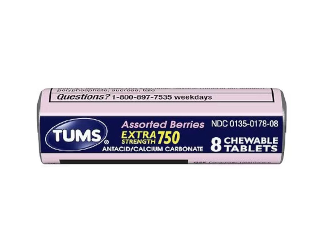 Tums Extra sila 750 Antacidum s vápnikom doplnok Vápnik bohaté rozmanité Bobule ochutené - 24 vrecká veľkosť rolky 8 žuvacie tablety Každý roll (192 žuvacie tablety celkom)