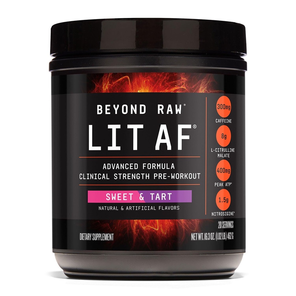 BEYOND RAW LIT Advanced pred tréningom Formula, Sladké a Tart, pre energiu, Zameranie, Vytrvalosť, Čerpadlá, s 300mg Rýchle a cielené vydanie kofeín, Kreatín, Betaín, Beta Alanyne, Taurine, 20 Servings