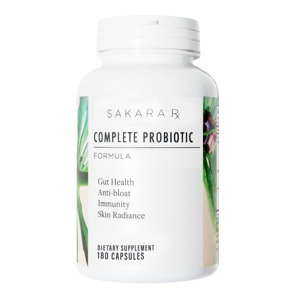 Sakara Complete Probiotic - Prebiotiká a probiotiká pre ženy Digestívne zdravotné doplnky, podporuje Bloating, Imunitný systém a kožné Radiance, Gut Health pre ženy s 3 miliardy CFU je - 180 Kapsule