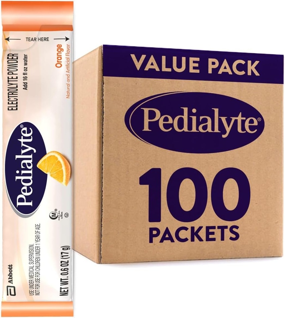 Pedialyte Electrolyte prášok balíčky, pomaranč, hydratačný nápoj, 100 jednoslúzny prášok balíčky