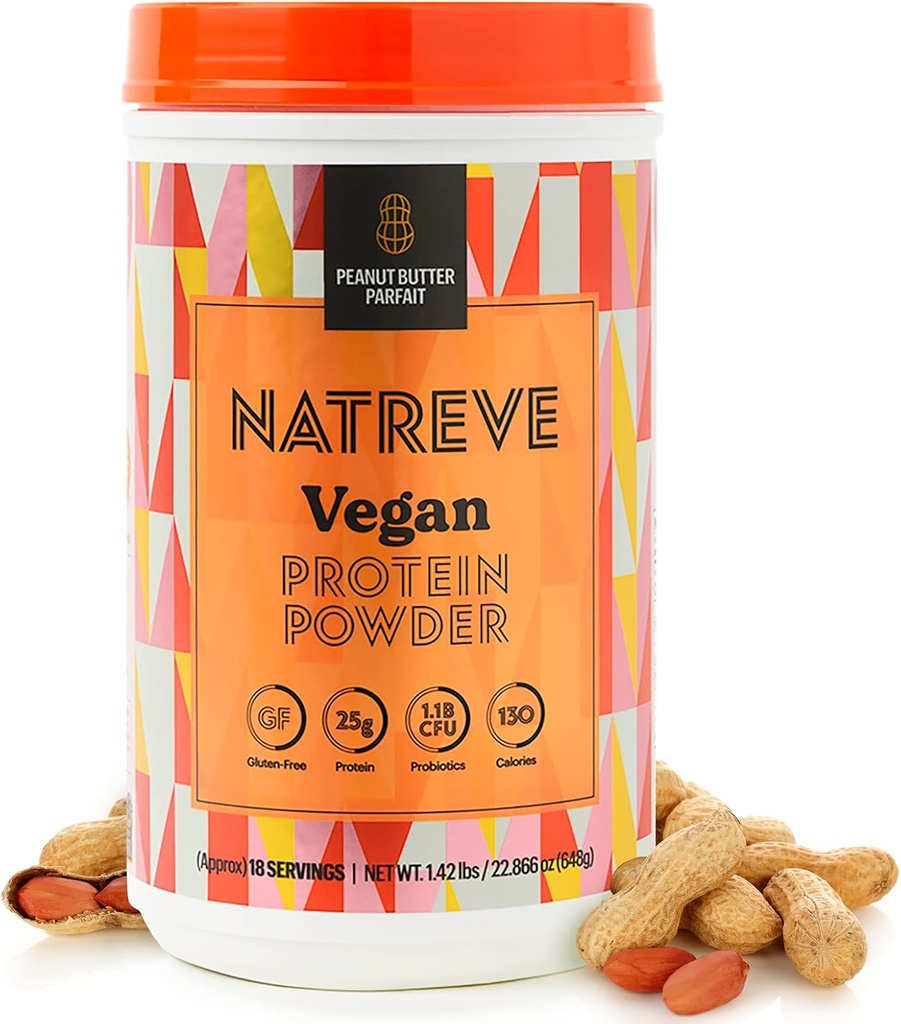 Natreve Vegan Protein Powder - 25g Plant Based Protein Powder with Probiotics and Amino Acides - Gluten Free Arašidové maslo Parfait, 18 Servings