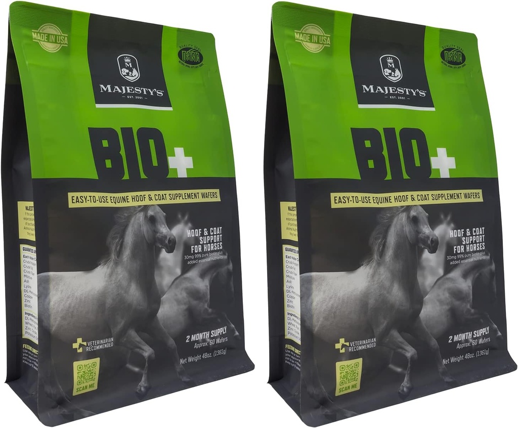 Majesty's BIO+ Biotin Wafers - Superior Horse/Equine Hoof and Coat Suplement - Copper, Zinok, Lyzín, Metionín (2 balenia [120 gróf spolu) ]