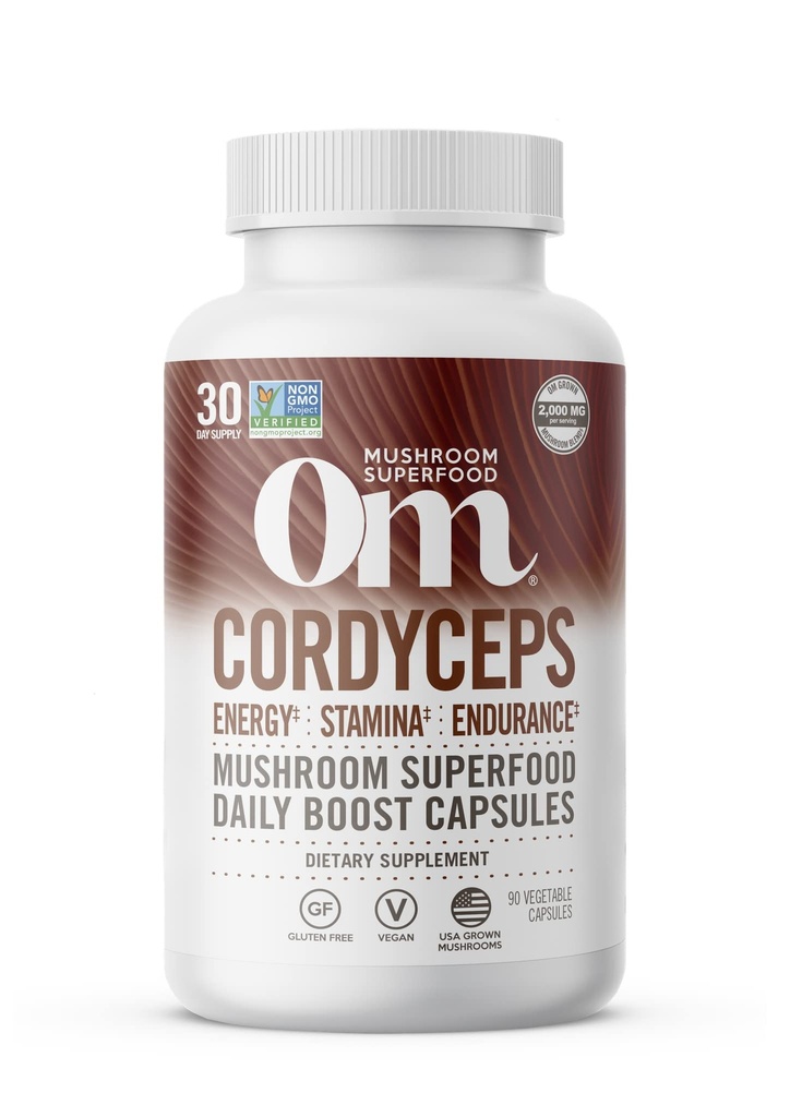 OM MUSHROOM SUPERFOOD Cordyceps Mushroom Kapsule Superfood Supplement, 90 Gróf, 30 dní, Organická energia Supplement pre vytrvalosť a vytrvalosť