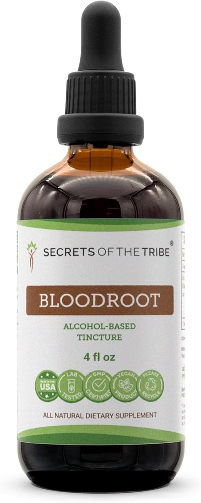 Tajomstvá extraktu z kmeňa Bloodroot Alkohol Tinktúra, pažravo chovaný Krvavý koreň (Sanguinaria Canadensis) sušený Root Tinture Supplement (4 fl oz)