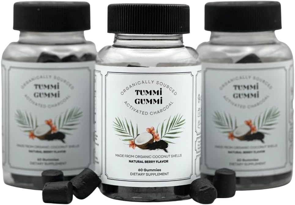 Aktivované organické Charcoal Gummies, Charcoal Gummy pre deti a dospelých, Tráviace zdravie, Plyn a Bloat Relief, Detox, Natural Berry Flavor, 60 Počet