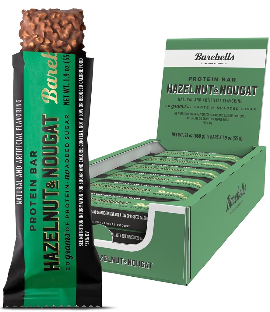 Barebells Protein Bars Hazelnut & Nougat - 12 Gróf, 1.9oz Bary - Proteínové Snacks s 20g High Protein - Chocolate Protein Bar s 1g celkového cukru - Na Go Protein Snack & Breakfast Bars