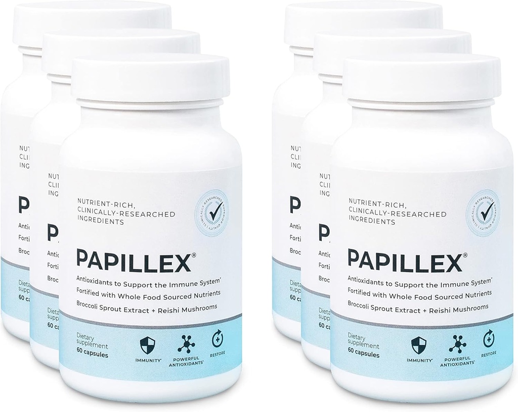 Diétne doplnkové tablety od Papillex - All Natural Immune Support - Imunity Defense - Best Imunity System Booster - Organické 60 Kapsule Fľaša (6 balenia)
