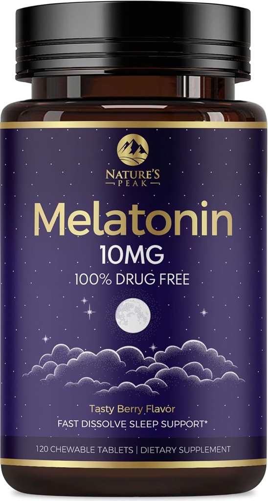 Melatonin 10mg Fast Dissolve Supplements, Sleep Support Supplement for Adults - Extra Strength 10 mg Melatonin Tablet for Restful Sleep Support, Strawberry Flavor, Sugar-Free Non-GMO - 120 Day Supply