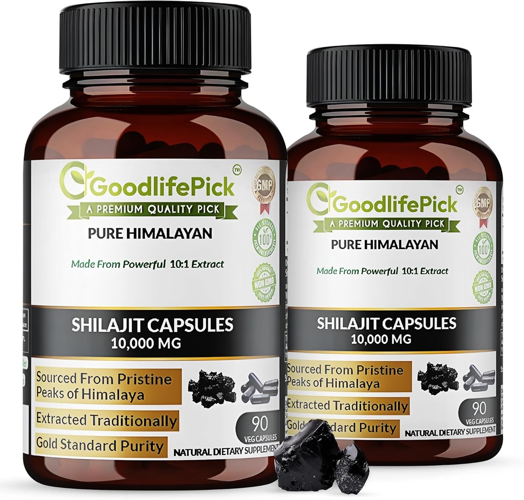 Premium Himalayan Shilajit Kapsule od Potent Shilajit Bohaté na stopové minerály a kyseliny fulvovej vysokej nadmorskej výšky. Extrahované tradične všetky prírodné neGMO žiadne stear no ryžová múka (Pack of 2)