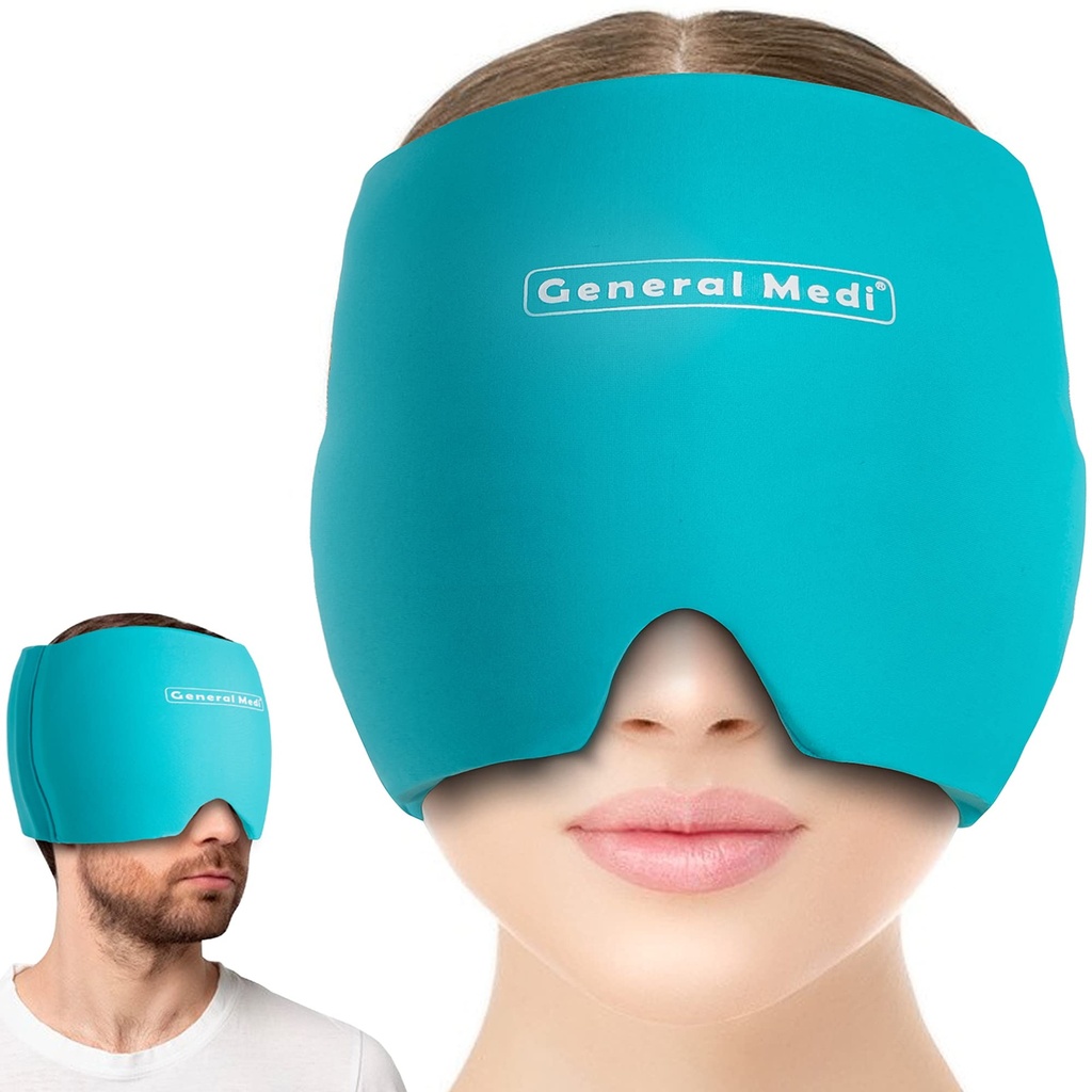 Všeobecné Medi Bolesť hlavy a migréna Ice Wrap Cap, Cold Therapy Migréna Relief klobúk, Bolesť hlavy Ice Hat Cold Compress, Great for Puffy Eyes, Tension, Sinus & Stres Relief (modrá)