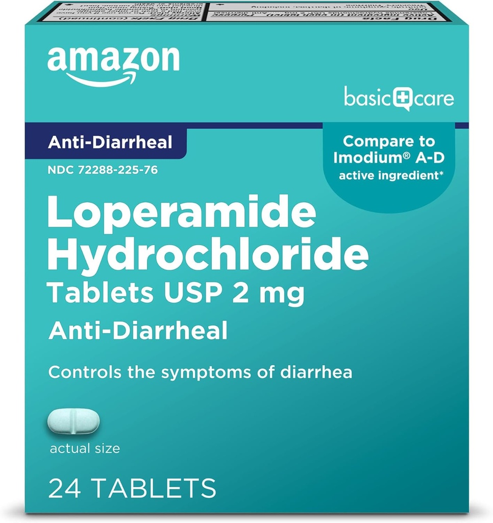 Amazon Basic Care Loperamide Hydrochlorid Tablets, 2 mg, Anti- Diareal, 24 Počet (Pack of 1) (Packaging sa môže líšiť)
