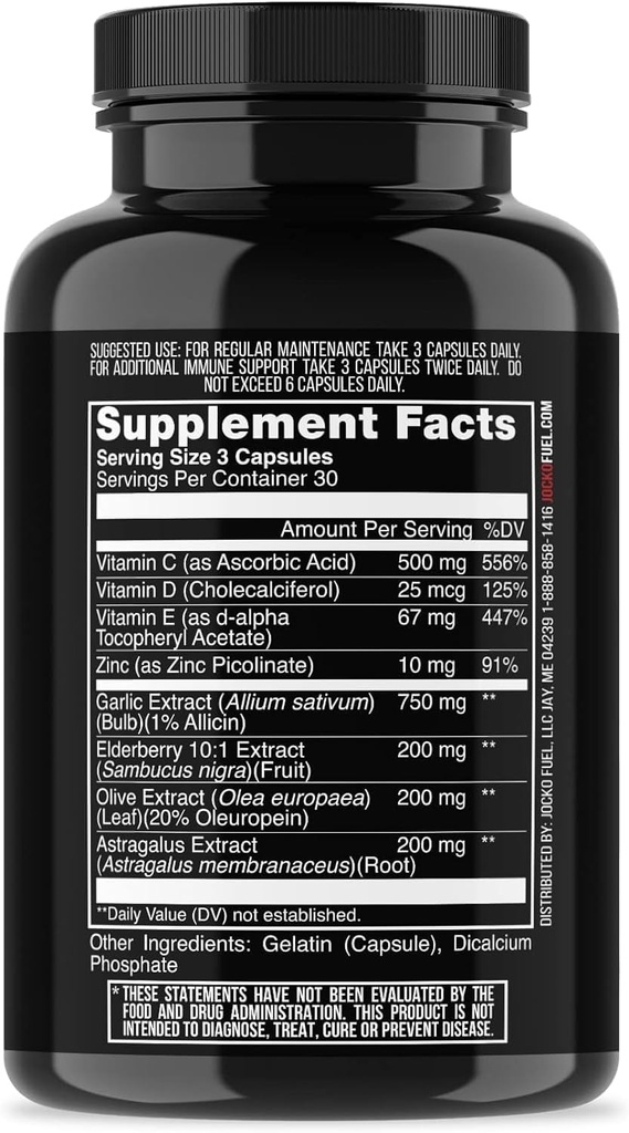 Jocko Palivo Imunitná podpora Supplement - Staršie plody so zinkom a vitamínom C pre dospelých - Imunitná obrana s vitamínom C, D3, Superfoods, byliny, a minerály (90 kapsúl)