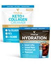 VitaCup Hydratácia Instantná káva Sticks w/Electrolytes, Kokosová voda, Stredné Roast 18ct & Keto + Collagen Vanilla Coffee Creamer w/Superfoods & MCTs, 10 oz