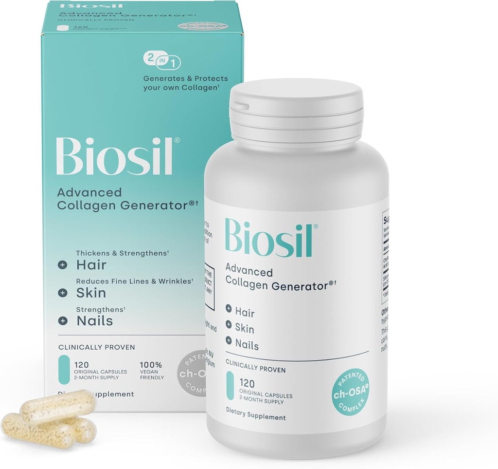 Biosil Collagen Booster Supplement - 120 Original Capsules - Patented ch-OSA Activator for Skin, Hair, Nails & Joints - Supports Natural Production - 60-Day Supply
