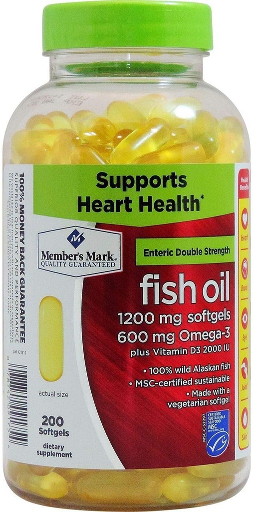 Členova značka Enteric Double Strength Fish Oil 1200mg (200 softgels)