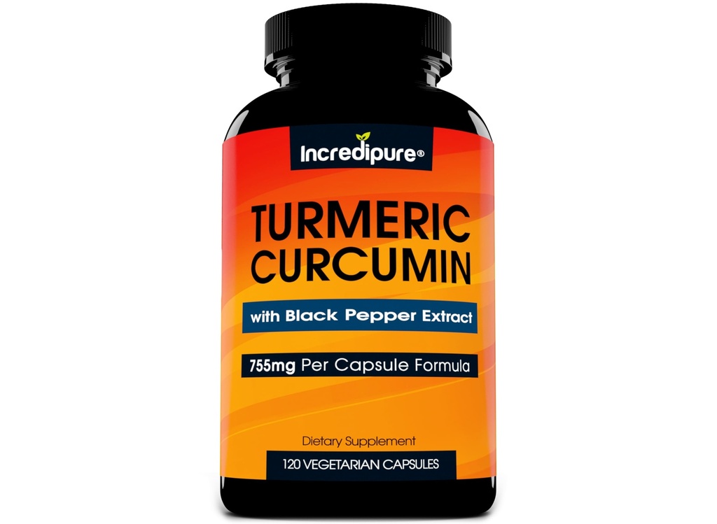 Turmeric Curcumin Supplement w/ BioPine - 755mg per capsule, 120 Veggie Caps by Curcumin Incredipure