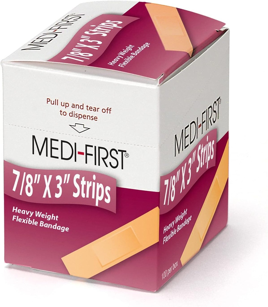 Medique Products 61433 Extra Heavy Weight Latex Free Flexible Tanged Strip Bandáges, 7/8-inch By 3-inch, 100 per Box