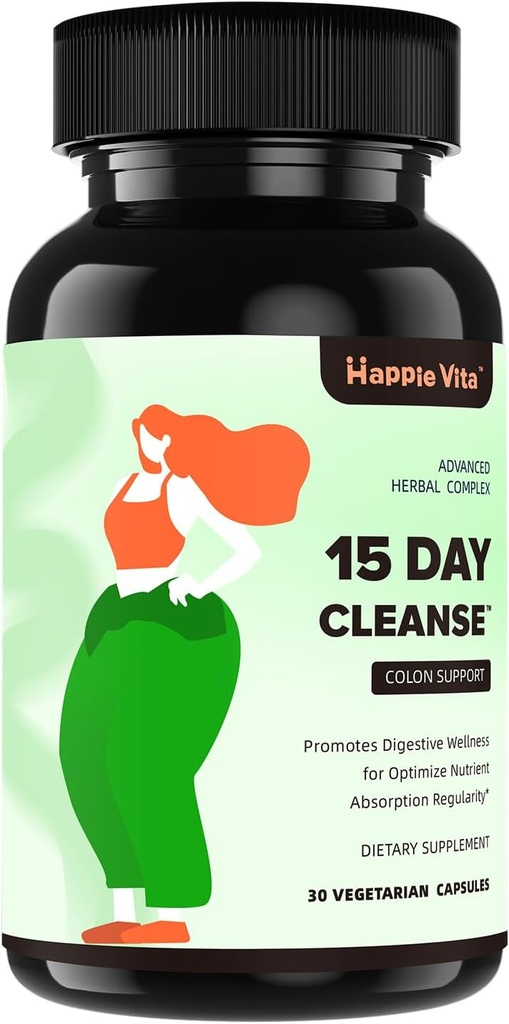 15 Day Gut Cleanse Detox for Women & Men, Advanced Gentle Gut Colon Cleanse Detox with Psyllium Husk, Cascara Sagrada, Senna and Probiotic Natural Laxative, 30 Kapsule