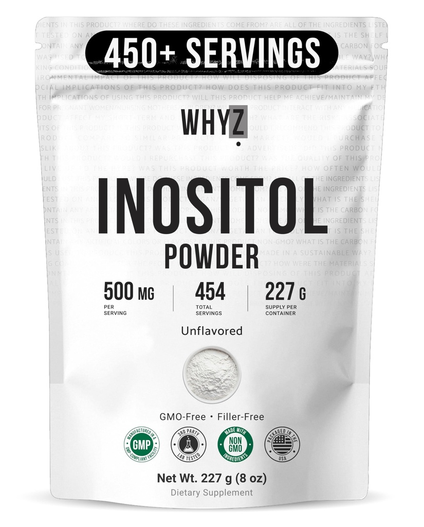 Myo-Inozitol Powder 8oz, Natural Myo Inozitol Supplement for Ovarian Support, Fertility and Hormonal Balance, Pure Inositol Powder, Myo-Inositol Supplement for Energy, Brain Health, 454 Servings
