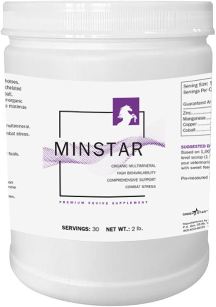 Zelená hviezda, MinStar, prášok Doplnková látka pre kone, kŕmna doplnková látka, 2 Lbs