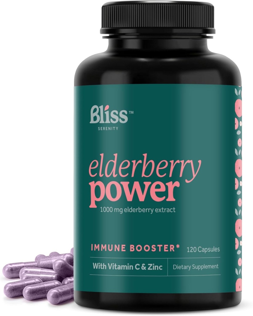 Brusnice so zinkom a vitamínom C pre dospelých - Sambucus Brusnice Kapsule - 1000 mg extrakt, Immune Support Supplement for Women and Men, s antioxidantom ovocná zmes, 120 Vegcaps, 60 dní