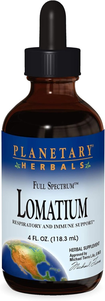 Planetárne byliny Lomatium Full Spectrum Liquid, Respiration and Immune Support, 4 Ounces