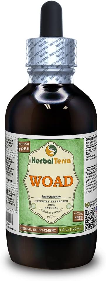 Woad (Isatis Indigotica) Glycerit, sušené listy bez alkoholu tekutý extrakt (názov brada: bylinný tera, hrdo vyrobené v USA) 4 fl.oz (120 ml)