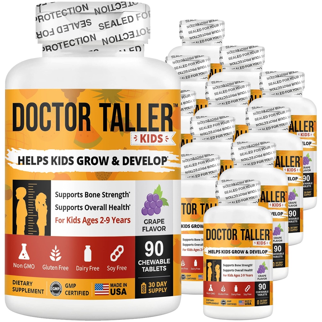NuBest lekár Taller deti - Podpora Bone sila s multivitamíny, Multiminerály, Vápnik - Premium Formula pre vek 2 až 9 - Hroznová príchuť - 12 Balenie 18 Mesiace Zásobovanie