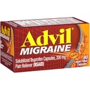 Advil Migraine Pain Reliever, Solubilised Ibuprofen 200 mg, 80 Počet, Tekuté naplnené kapsuly, Výkonný Migraine Relief