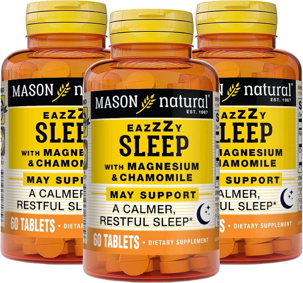 MASON NATURAL Eazzzy spánok s horčíkom a harmančekom - prírodná pomôcka na spánok, podporuje pokojný pokojný spánok, 60 tabliet (pack of 3)