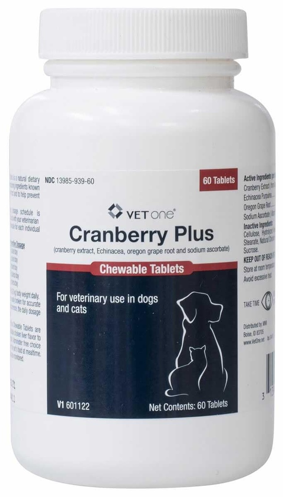 Vet One Cranberry Plus pre psy a mačky - Podpora močových ciest a močového mechúra - 60 žuvacie tablety