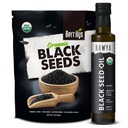 RAWYA Black Seeds + Black Seed Oil - USDA Organic Certified, Cold Pressed, Nigella Sativa, Cumin Seed Oil, Kalonji, Premium Quality, High Thymochinón, Pure & Natural, 8.4 Oz + 16 Oz Seeds