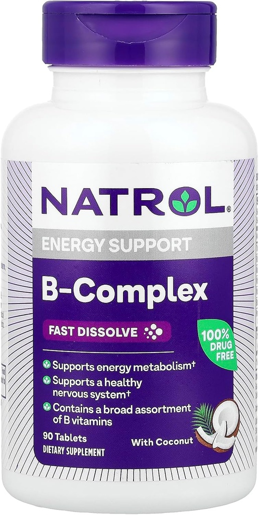 Natrol B- Complex, rýchle rozpúšťanie, kokos, 90 tabliet
