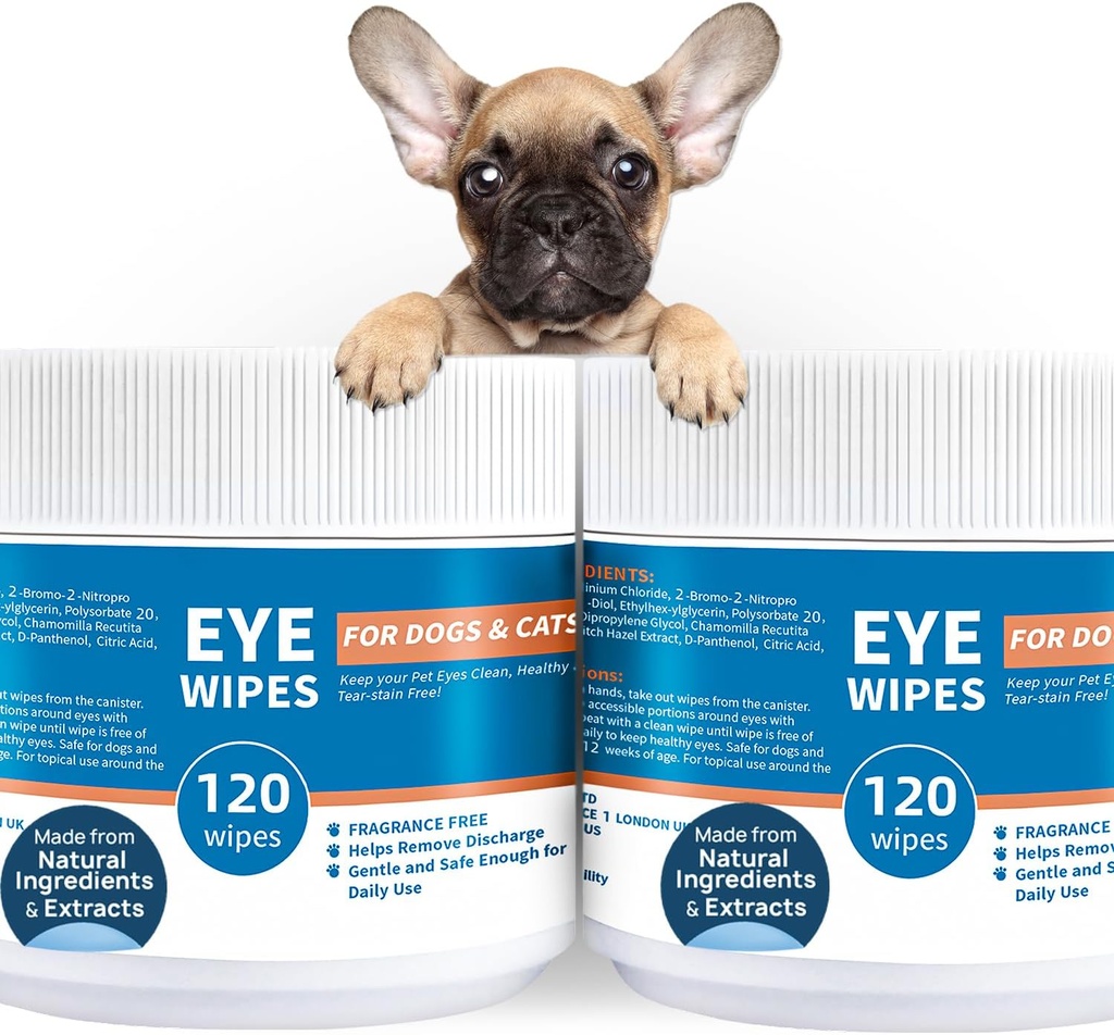 Psie mačacie očné utierky - 240cct mokrý pad Jemný odlupovač škvŕn pre psy mačky kone - Non-Stinging Eye Irrigation Formula, Odstráňte sušené hlien, výboj a tear sfarbenie