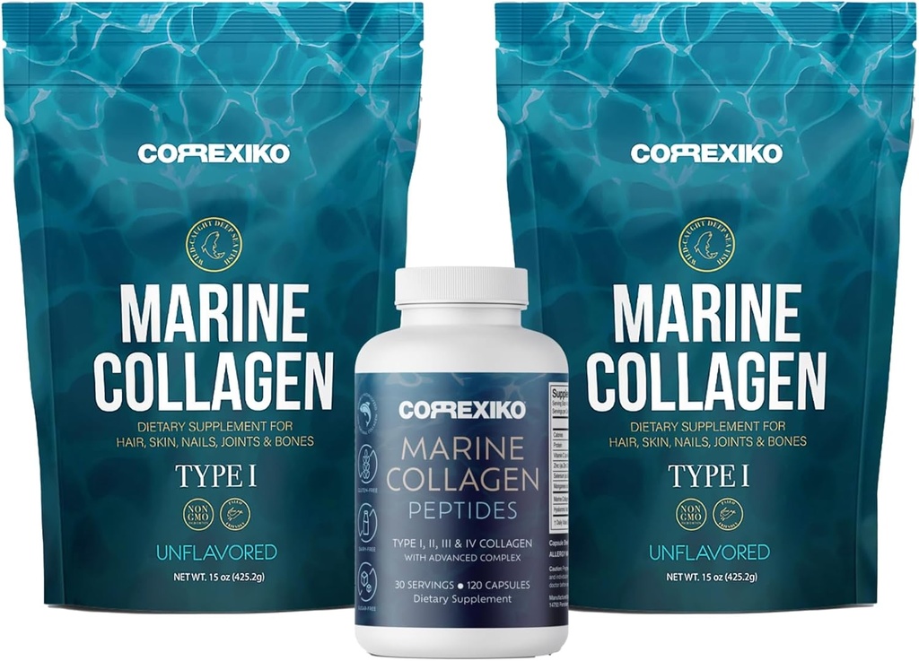 CORREXIKO 2X Marine Collagen Powder (15oz) & 1x Marine Kapsule