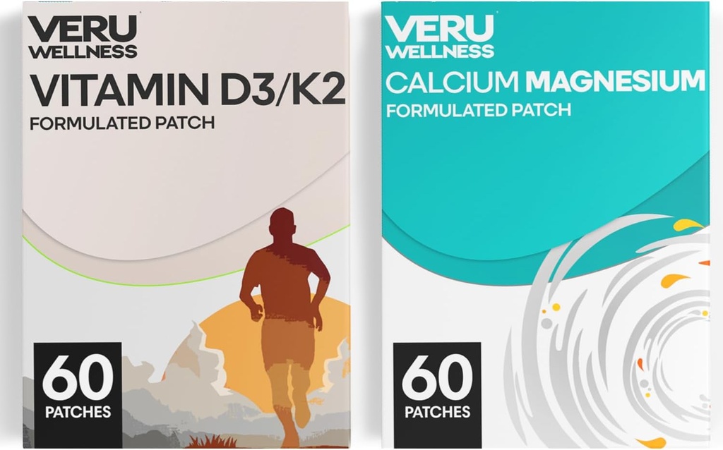 Kosť zdravie Kompletné Duo životný štýl Patches Vita D3/K2, vápnik horčík - Self Lepiaci čas Release Topical Patch, 8-10 hodín (60 Day Supply)
