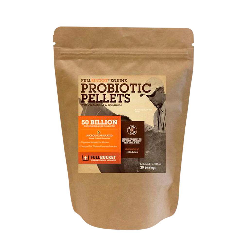 FullBucket Equine Probiotické Pelety s Saccharomyces boulardii pre kone pod vysokým stresom alebo pre kone s pokračujúcimi trávivými problémami; 20x viac koncentrované a 50 miliárd CFU - 30 Servisov