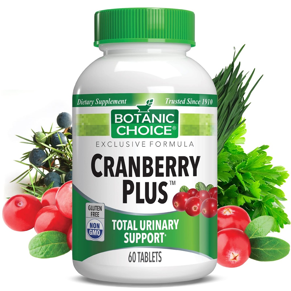 Botanická voľba Cranberry Plus celková podpora moču - močové tract zdravie pre ženy a mužov s brusnicovým koncentrátom, Uva Ursi, Buchu, vápnik - 60 tabliet