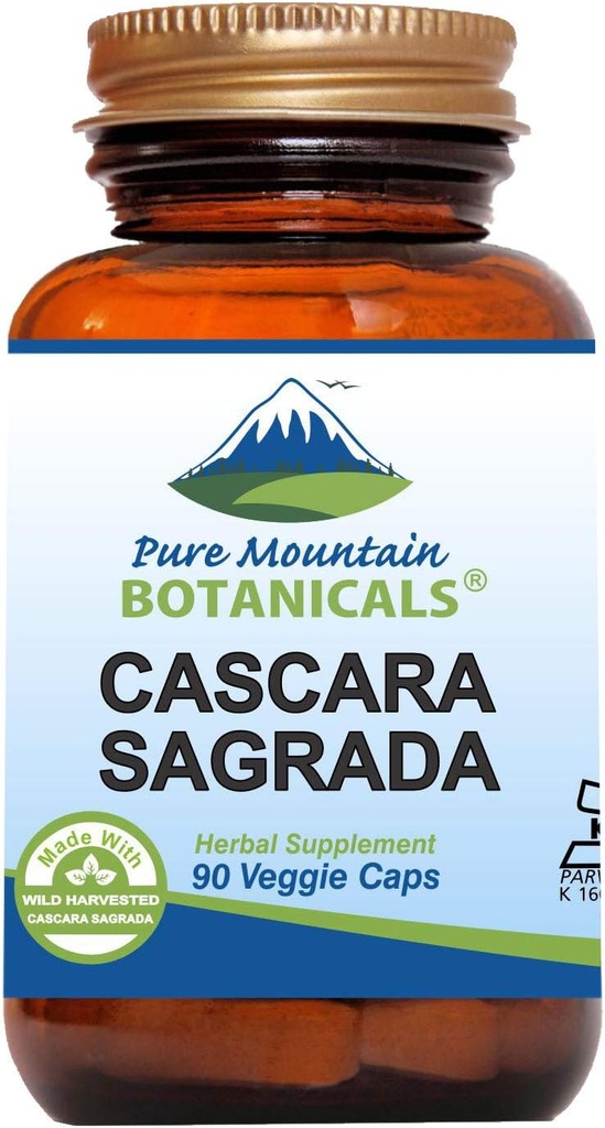 Pure Mountain Botanicals Cascara Sagrada Kapsule - Vegan Kosher Caps Teraz s 400mg divokej žatvy Cascara Sagrada Aged Bark Supplement