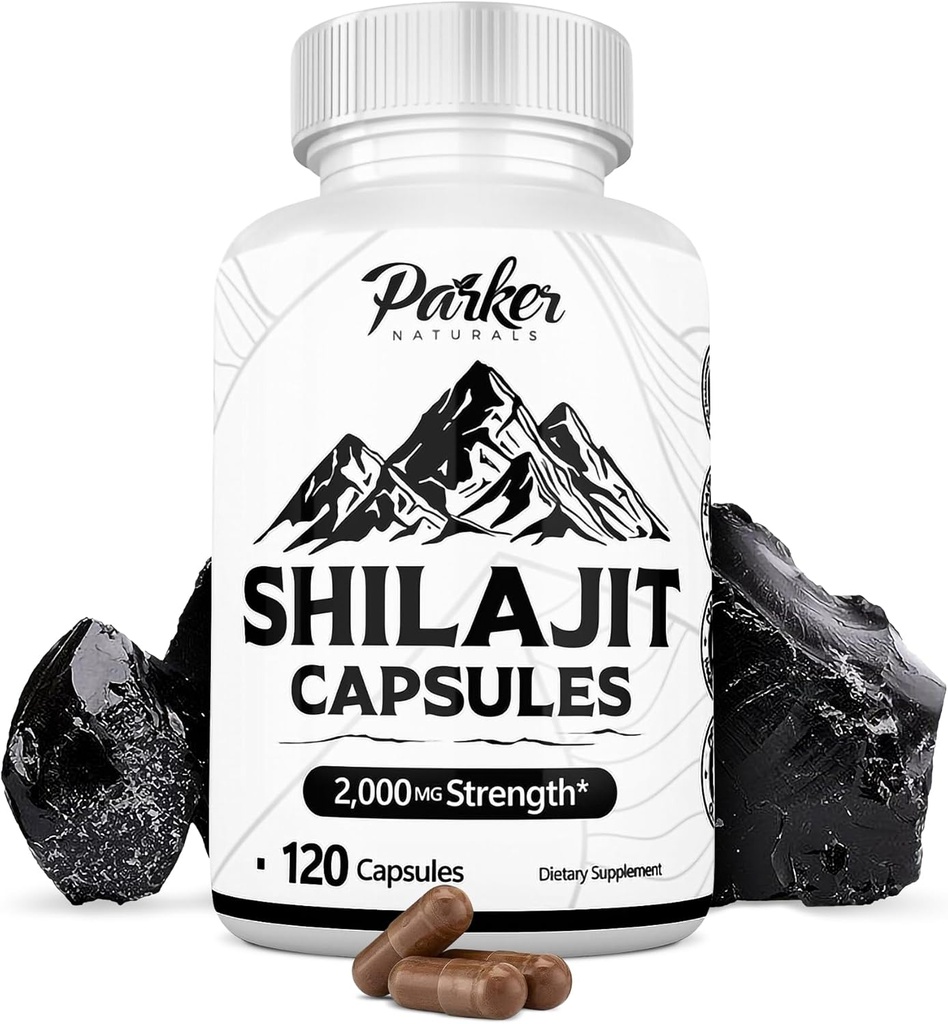 Parker Naturals Pure Himalayan Shilajit Kapsule, 2000 mg Sila Shilajit Resin a Fulvic Acid Supplement, Vegan a Gluten-Free Kapsule, 120 Počet